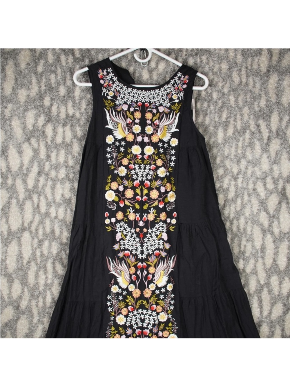 Anthropologie Jacaranda Tiered Maxi Dress Embroidered Floral Black Sz 6 NWT - Picture 5 of 16